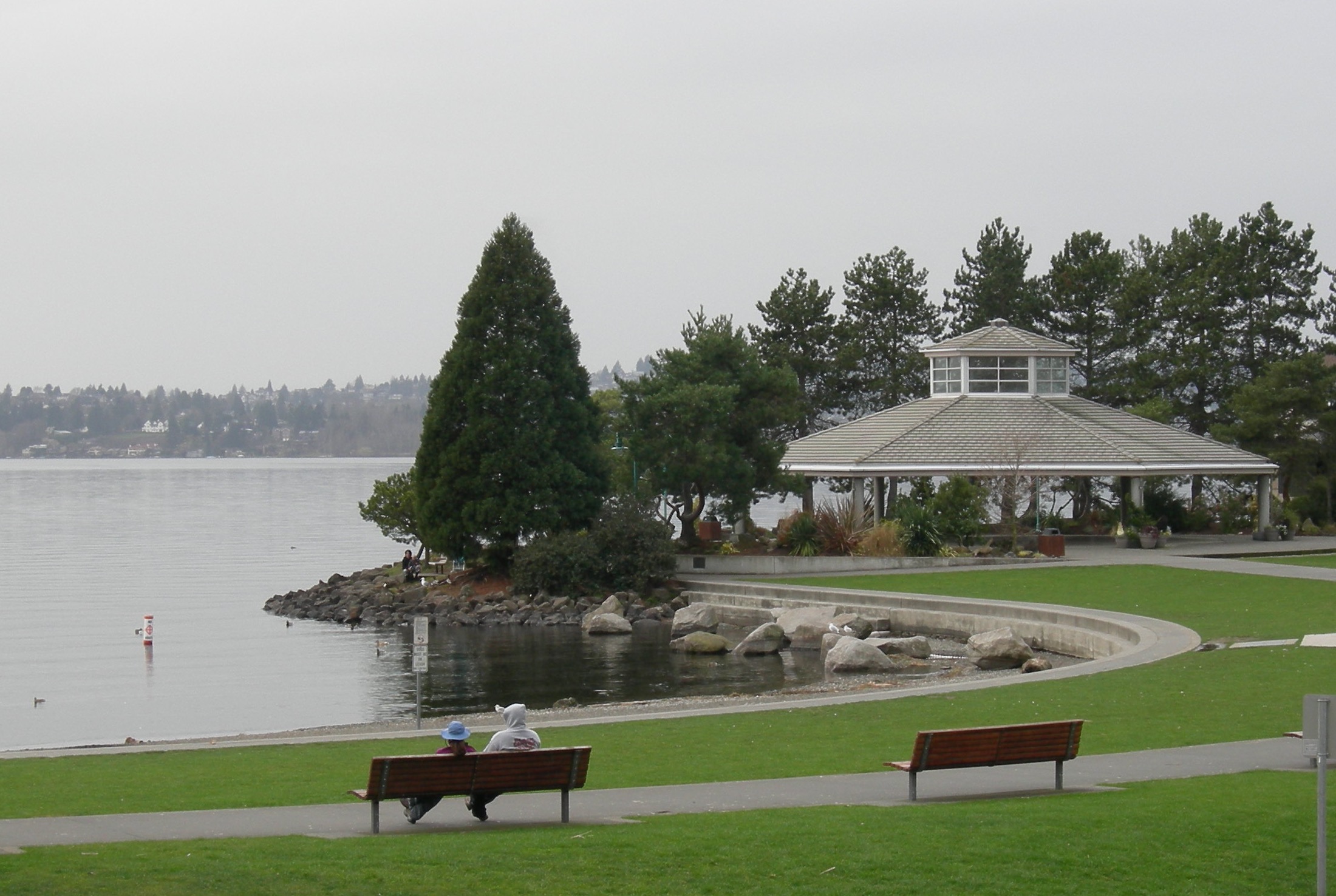 Sailboats and motor cruisers moored at Marina Park on Lake Washington in Kirkland.